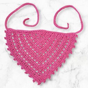 Hair Bandana Crochet Picot Spaced Color Pink Brand New Handmade